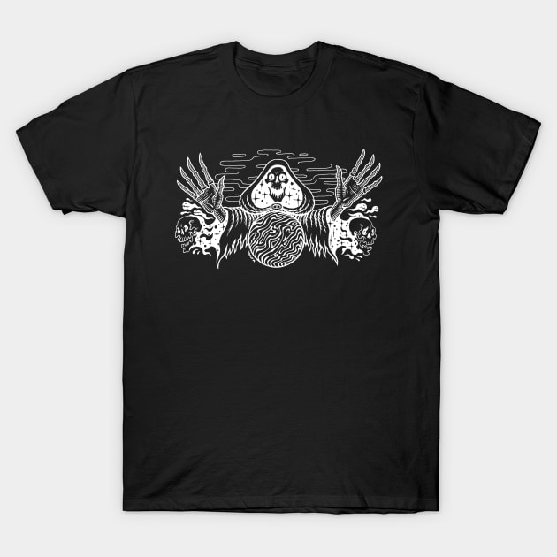 Black Magic Seer White Print T-Shirt by Trent Rommel